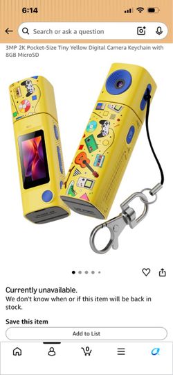 3MP 2K Pocket-Size Tiny Yellow Digital Camera Keychain with 8GB MicroSD