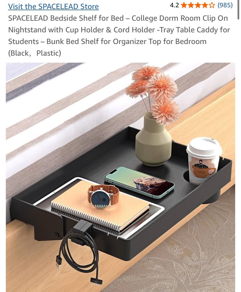 Bedside Shelf With Cup And Cord Holder