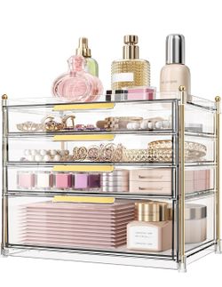 4 Drawers Makeup Organizer- Bathroom Counter Organizers and Storage, Plastic