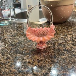 vintage Fenton Cranberry Hobnail Opalescent art glass basket.
