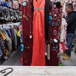 Orange /Rhinestone Formal Dress Satin  Gown 