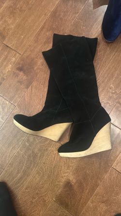 Black Suede Knee high Boots with Wood Sole sz 9