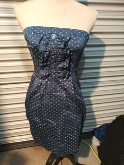 Guess Strapless Polka Dot Dress, Blue