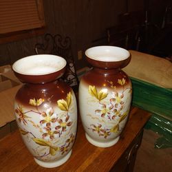 Victorian Hand Painted Vases Pair