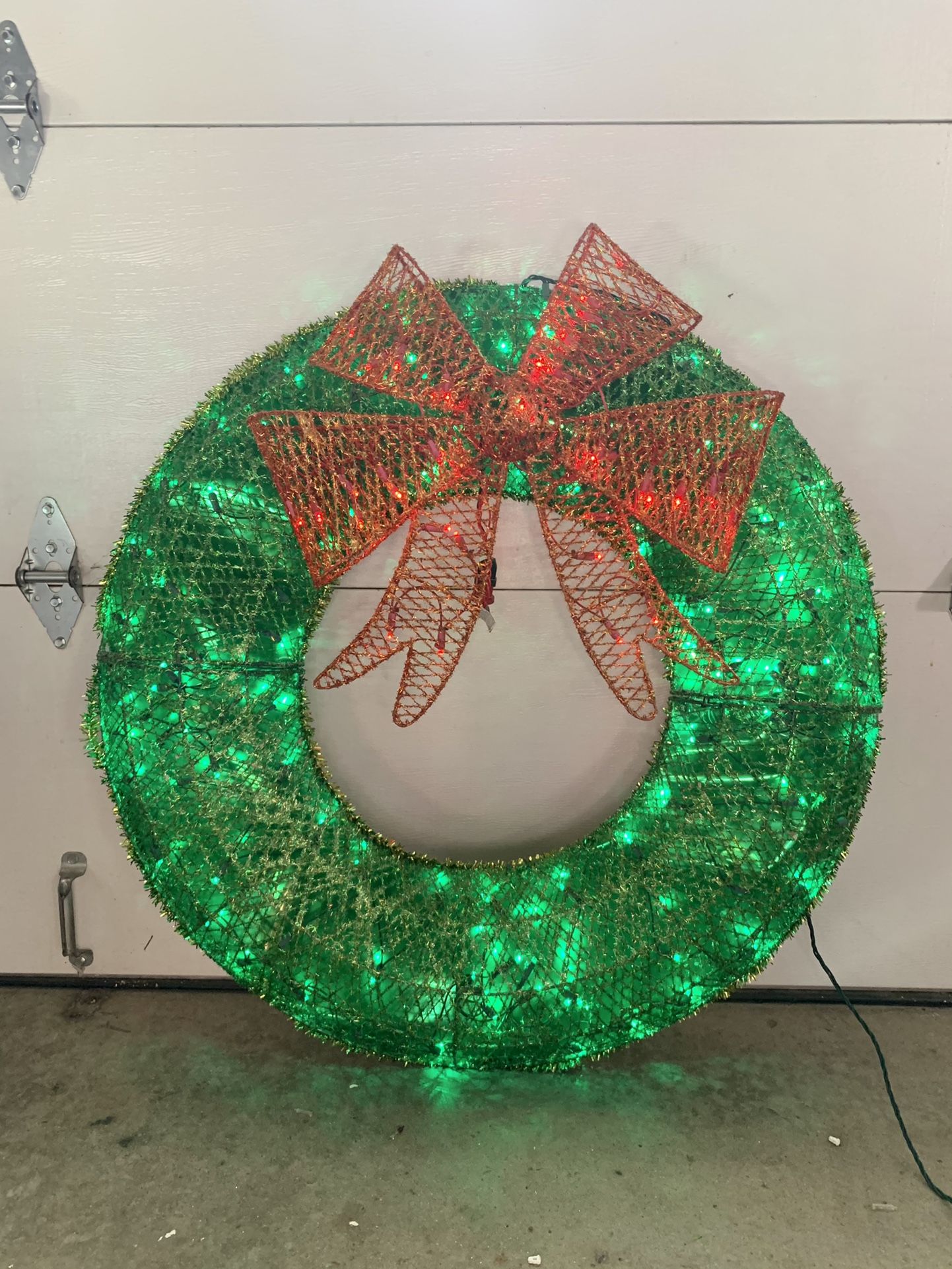 3 ft Green Twinkling LED Tinsel Wreath Yard Sculpture for Sale in