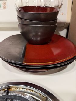 Red and Black Ceramic Dinnerware Set