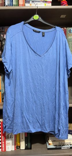 Halston V Neck Short Sleeve Top, Blue, Women's 3X
