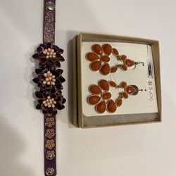 Earrings and leather bracelet
