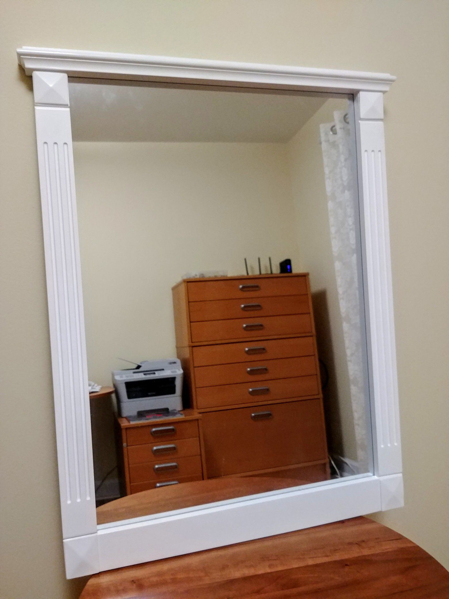 White wooden frame mirror, never used. 24 x 31in.