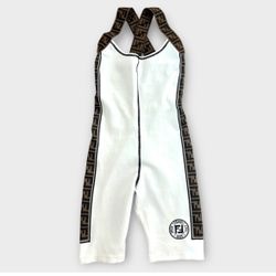 FENDI WHITE MONOGRAM STRETCH FOREVER  JUMPSUIT ROMPER , size S