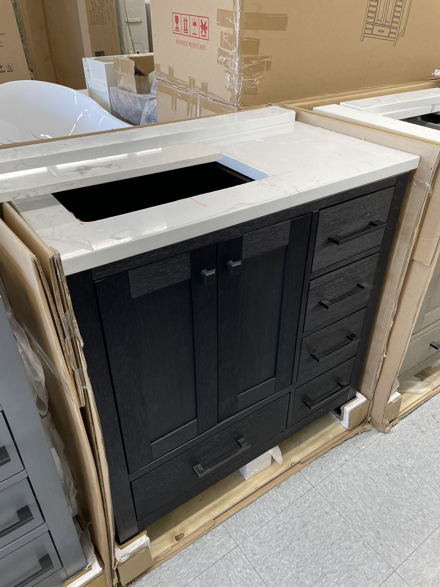 Bathroom vanity cabinet 36” solid mango Quartz top with sink and backsplash