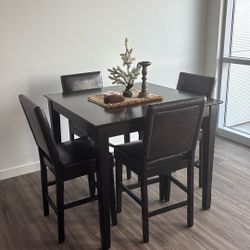 Wood Bar Table with Leather Chairs