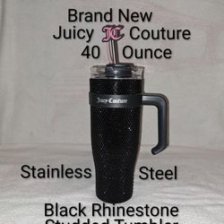 Brand New Juicy Couture 40-oz Stainless Steel Black Rhinestone Studded Tumbler (Still Has Factory Plastic On The Straw)