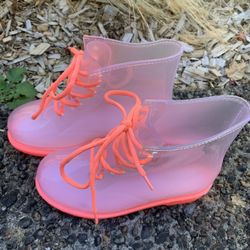 Pink and Clear High Ankle Boots