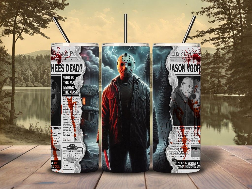 20oz Jason Voorhees Newspaper Hot/Cold Tumbler