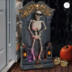 Halloween 3ft Animated Skeleton Tombstone with Music and LED Lights