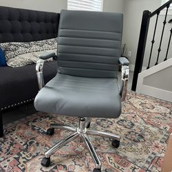 Office Chair With Wheels, Grey Vegan Leather