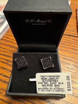 Macy's Stainless Steel 1/4 CT Black Diamond Kite Stud Earrings Nice!