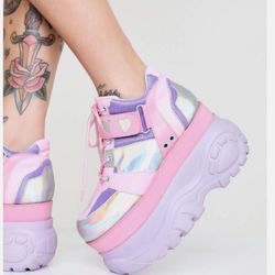 PINK HOLOGRAPHIC PLATFORM SHOES  WOMEN RAVE BOOTS FESTIVAL