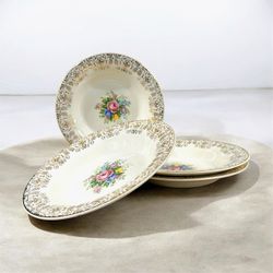 Vintage Triumph Limoges Rosalie Soup Bowls Set of 4 Gold Floral 22K USA