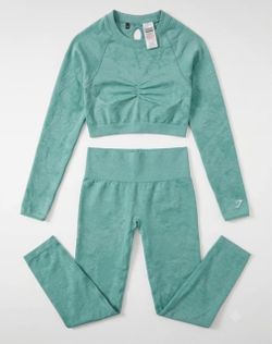 Gymshark Teal Seamless Crop Top & High-Waist Leggings Set