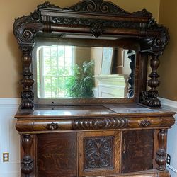 Antique Hutch Sideboard Hand carved With Griffins 