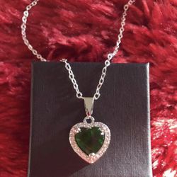Green Crystal Heart Pendant With Chain 