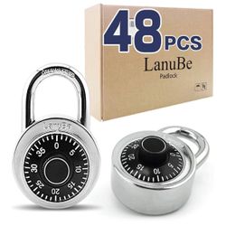 LanuBe Lock Standard Dial Combination Lock, 2 in. Wide, with Different Combinations, Black Turnplate, Pack of 48; Lock for School, Employee, Gym & Spo
