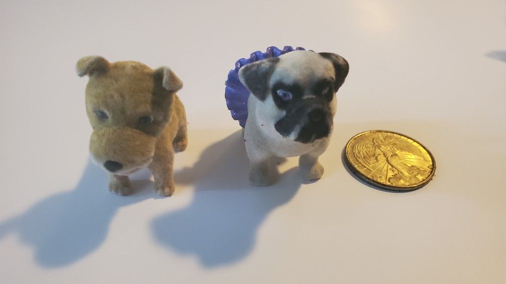 Two Cute Minature Puppy Dogs Toy Figurines. Not Plastic 