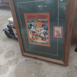 Framed Mickey Mouse Magazine And Stamp
