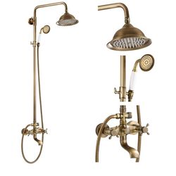 gotonovo Bathroom Exposed Shower Faucet Outdoor Shower System 8 Inch Rainfall Shower Head Set with Tub Spout and Handheld Spray Double Cross Handles W