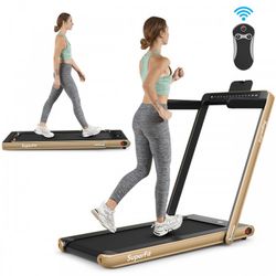 2-in-1 Electric Motorized Health and Fitness Folding Treadmill with Dual Display and Bluetooth Speaker