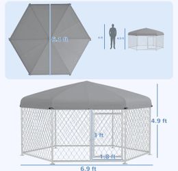 PawHut 6.9' x 6.1' x 4.9' Dog Kennel Outdoor for Medium and Large-Sized Dogs with Waterproof UV Resistant Roof, Silver