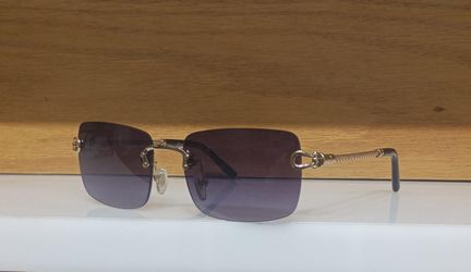 Cartier Rimless Sunglasses Gold Rope Arms Purple Gradient Square Lens