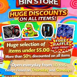 Free raffle ticket at YBin store when you shop.  Nothing over $7.00