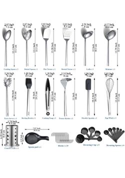 🔥Brand new🔥 Stainless Steel Kitchen Utensils Set 40 Pieces, Cooking Utensil Set with Utensils Holder, Kitchen Gadgets Kitchen Essentials New Home, H