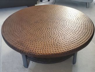 42" Solid Hammered Artisan Copper Coffee Table (Pure Metal / No Wood Core)