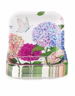 50 Pcs Colorful Hydrangea Square Paper Plates Summer 9" Disposable Flower Party Plates Decorations Blossom Platter for Dinner Birthday Tableware Baby