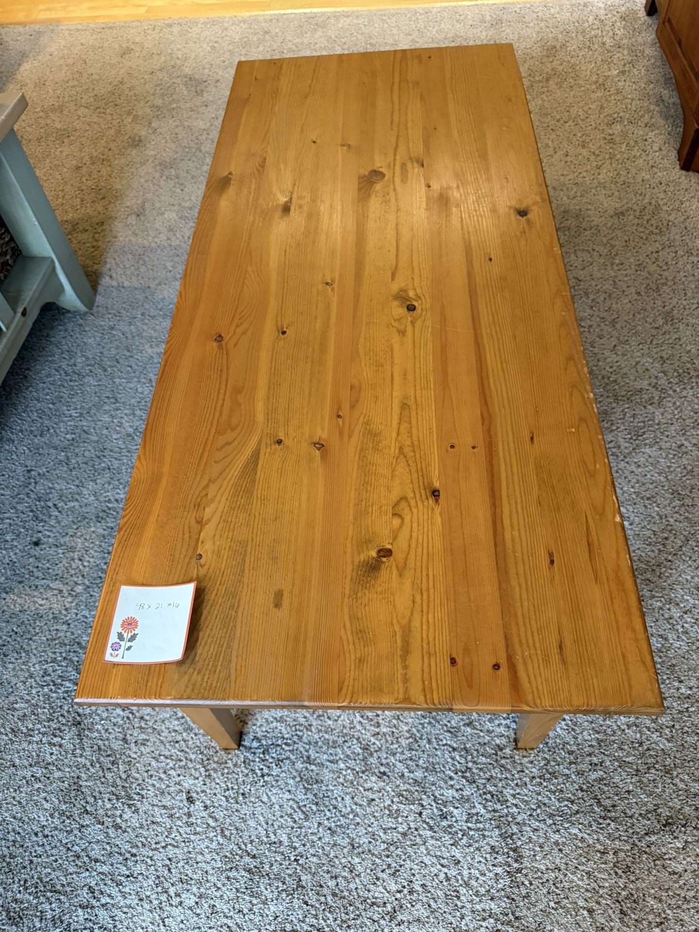 Clean Solid Wood Coffee Table- No Stains or Scratches  48” x 21” X 16”.
