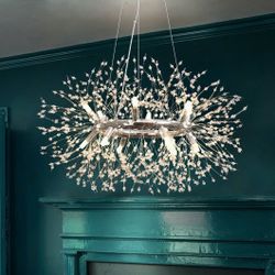 12-Light Chrome Sputnik Chandelier 30" Adjustable Pendant Fixture Silver Dining Room Living Room 