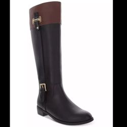 Karen Scott Deliee Women’s Black & Cognac Buckled Almond Toe Riding Boots Sz 8.5