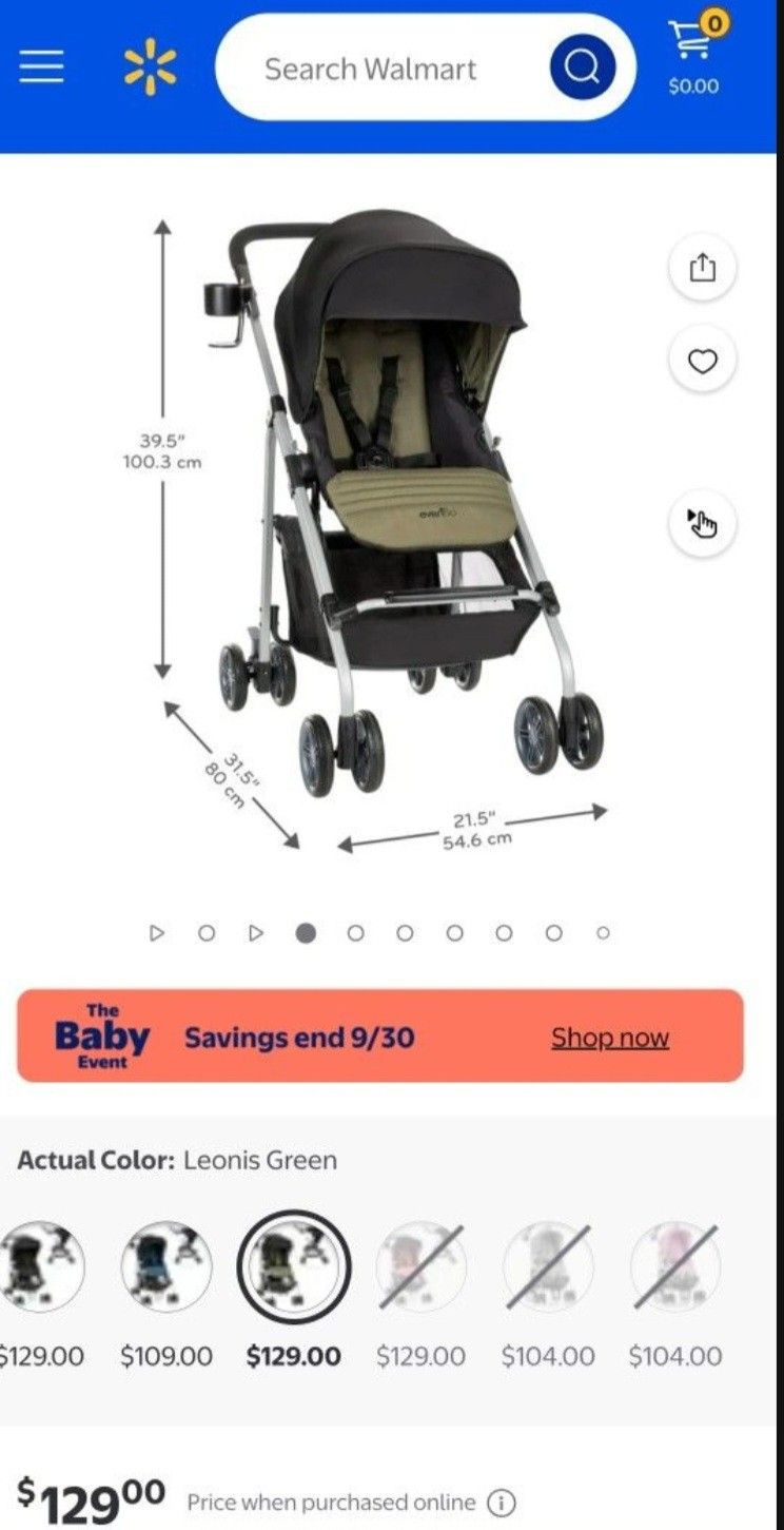 Evenflo Reversi Lightweight Reversible Stroller, Leonis Green, Unisex $25