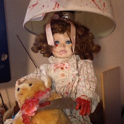 Morbid Lamp. Little Girl With Knife In Bear.