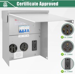 Temporary Power Outlet Panel,RV Electrical Panel Box 20 30 and 50-Amp Receptacle with Breaker Enclosed, Lockable and Weatherproof for RV Camper Travel