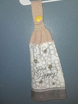 Crochet Top Hanging Kitchen Towel Bee Happy