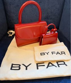 BY FAR Mini 2.0 Bag & Matching Mini Mini Charm Set - Blood Red Semi Patent (With Strap!)