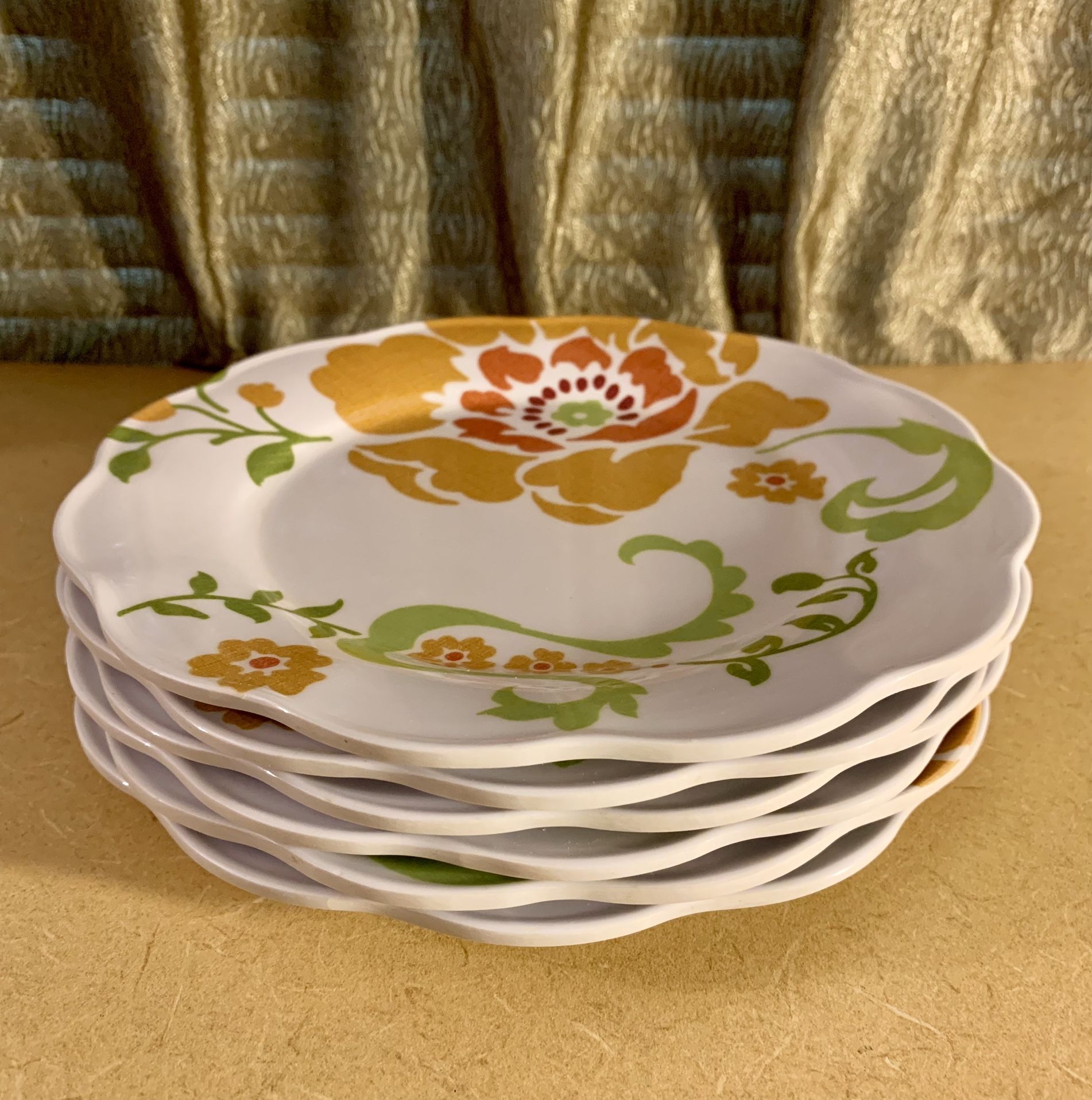 Better Homes & Gardens VINTAGE COLLECTION 8.5” Melamine (6) Serving Plates - “Citrus Blossom” Pattern