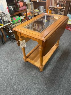 End Table Drop Leaf Wood and Glass