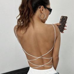 White Criss Cross Back Bodysuit