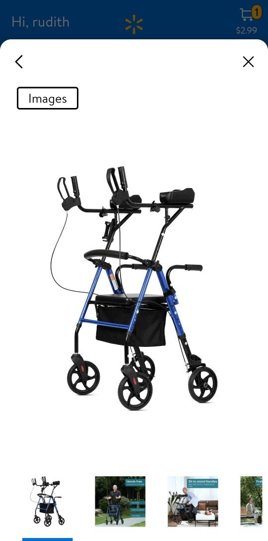 ELENKER Stand up Folding Rollator Walker, Aluminum Upright Rollator Walker with Sitting Seat and Backrest for Seniors